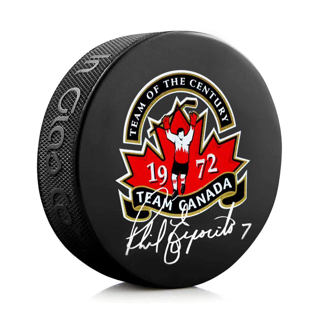 Phil Esposito Signed Team Canada 1972 Summit Series Puck - Heritage Hockey™