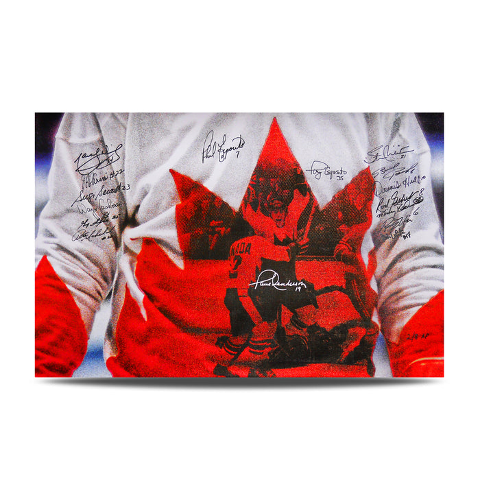 Impresión en lienzo de edición limitada (AP) del equipo de Canadá de 1972 firmada por 16 jugadores
