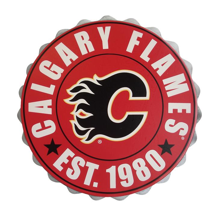 Logotipo de pared con tapas de botellas de la NHL de Calgary Flames