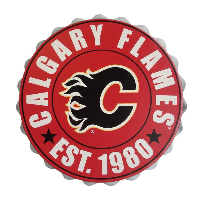 Logotipo de pared con tapas de botellas de la NHL de Calgary Flames