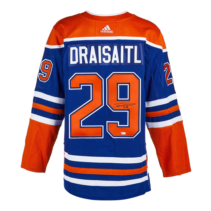 Leon Draisaitl firmó la camiseta adidas Pro Home Royal de los Edmonton Oilers