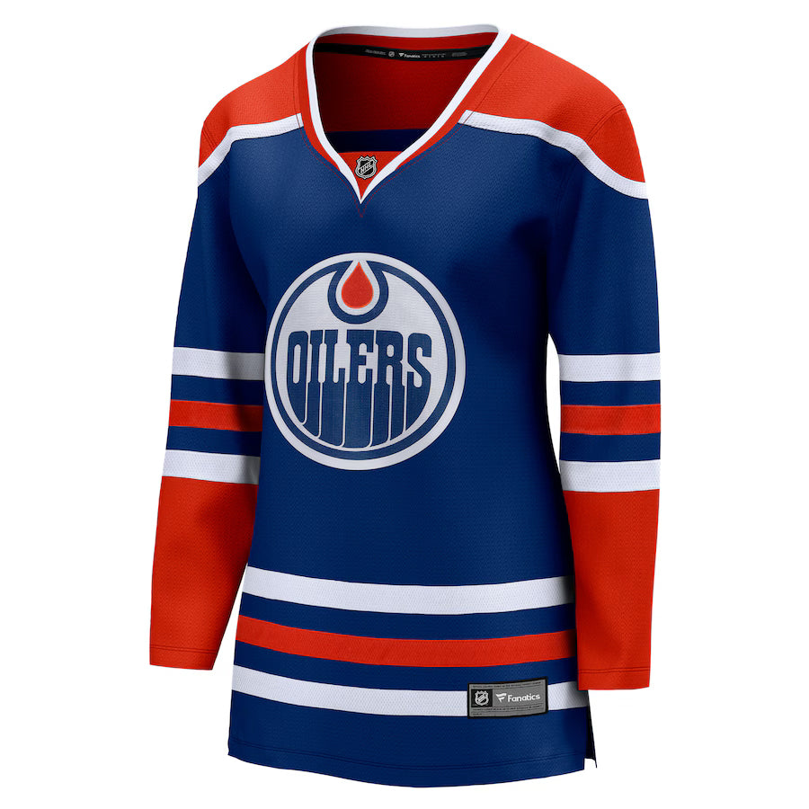 Camiseta de local de Fanatics Breakaway de la NHL de los Edmonton Oilers para mujer
