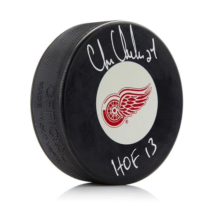 Disco de los Detroit Red Wings firmado por Chris Chelios 