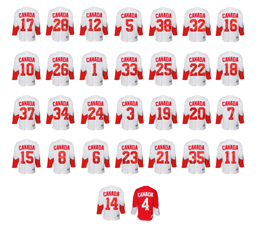 Conjunto de 31 camisetas autografiadas del equipo de Canadá y la Unión Soviética de la Summit Series de 1972