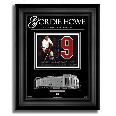 Gordie Howe a signé Detroit Red Wings Archival Verre gravé 21X25 Photo encadrée