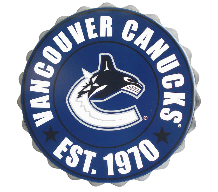 Logotipo de pared con tapas de botellas de los Vancouver Canucks de la NHL