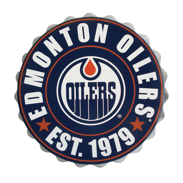 Logotipo de pared con tapas de botellas de los Edmonton Oilers de la NHL