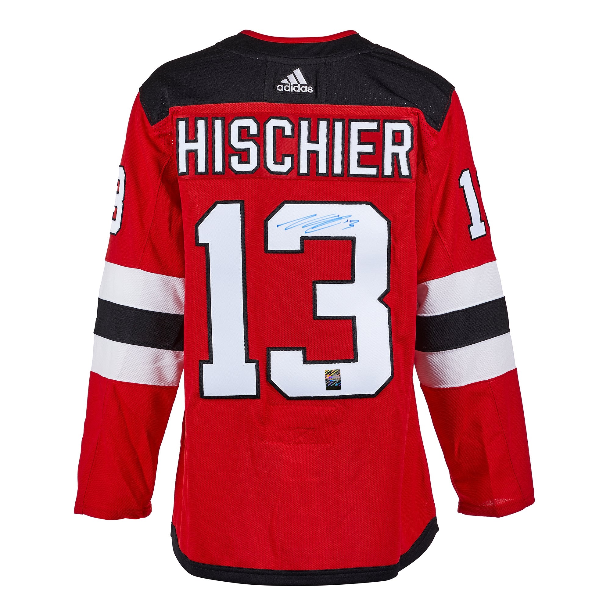 Nico Hischier firmó la camiseta Adidas Pro de los New Jersey Devils