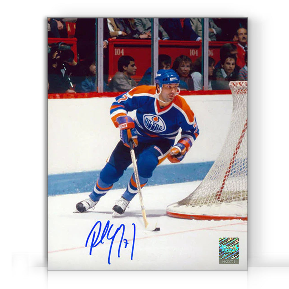 Photo signée par Paul Coffey des Oilers d'Edmonton Play Maker 8 x 10