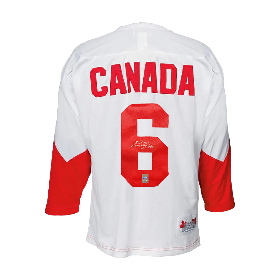 Camiseta de visitante de la Summit Series 1972 del equipo de Canadá firmada por Ron Ellis