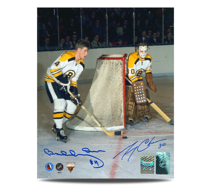 Fotografía de leyendas de los Boston Bruins de 8 x 10 firmada por Bobby Orr y Gerry Cheevers