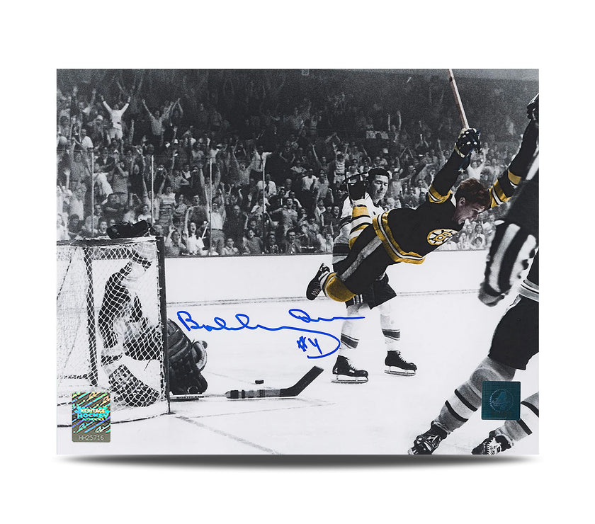 Bobby Orr a signé la photo du but volant des Bruins de Boston 8 x 10