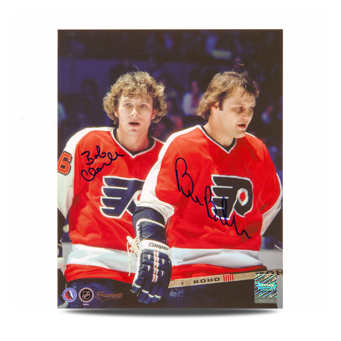 Bobby Clarke et Bill Barber double photo signée des Flyers de Philadelphie 8 x 10
