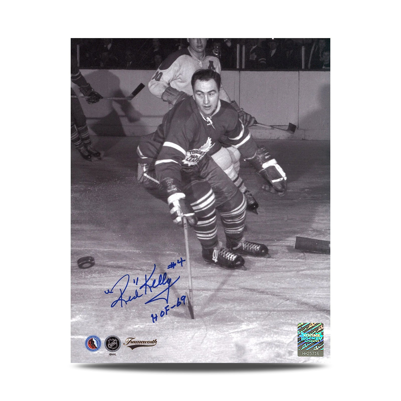 Fotografía vintage de acción de 8 x 10 de los Toronto Maple Leafs firmada por Red Kelly