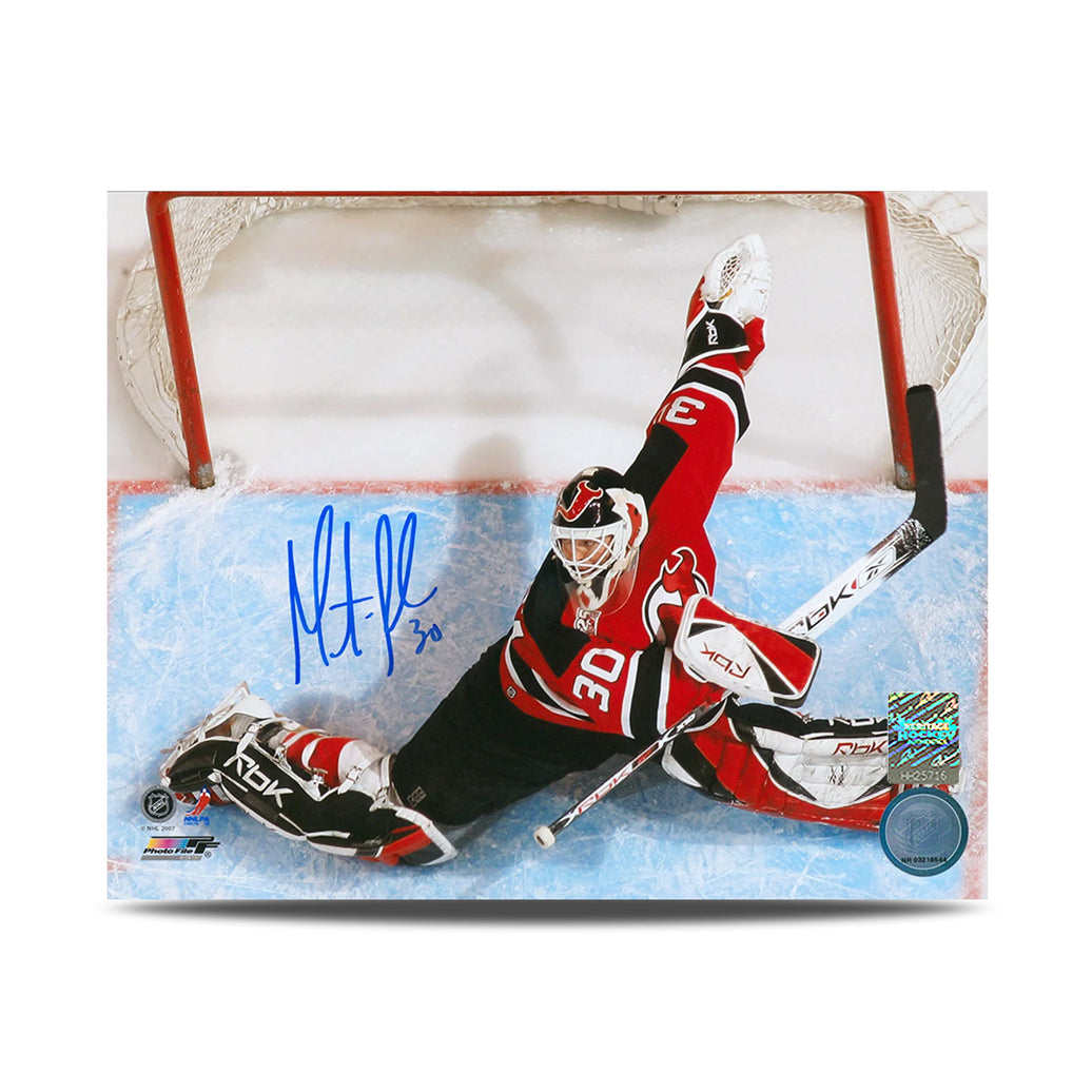 Fotografía aérea de 8 x 10 firmada por Martin Brodeur de los New Jersey Devils