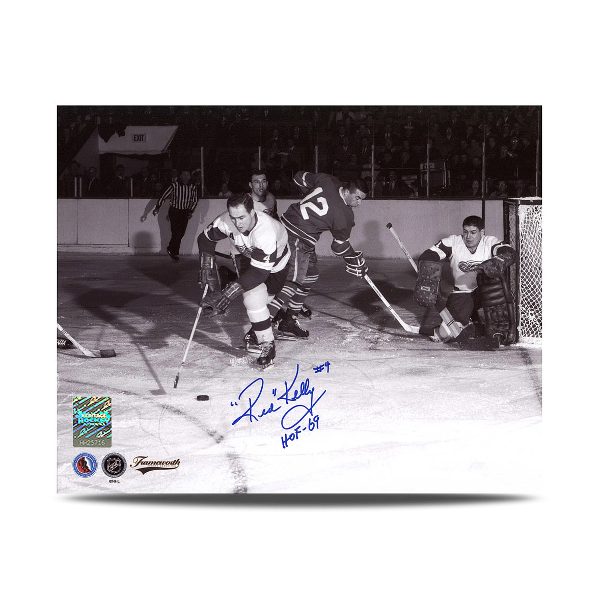 Fotografía vintage de acción de 8 x 10 de los Detroit Red Wings firmada por Red Kelly