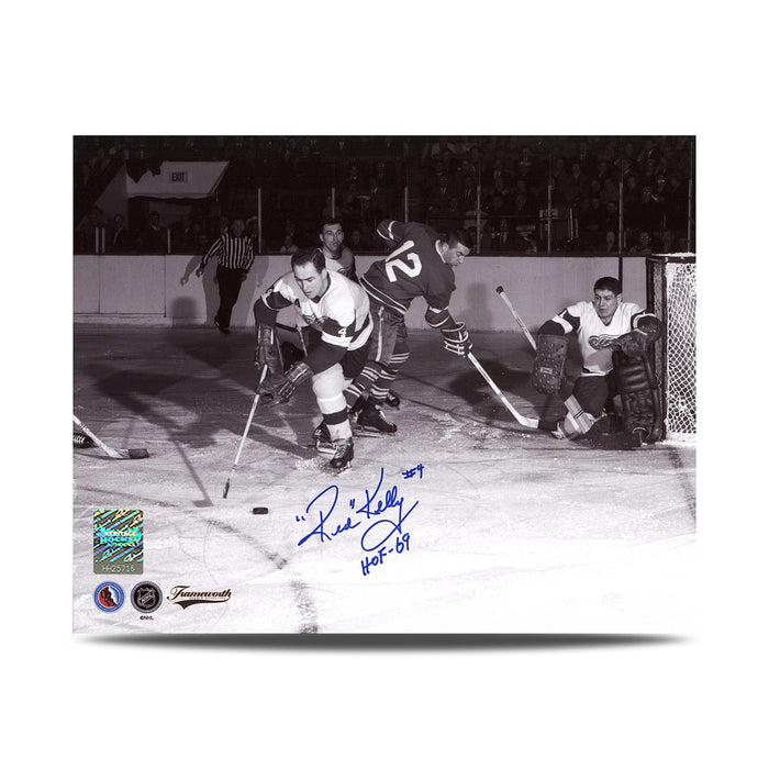 Fotografía vintage de acción de 8 x 10 de los Detroit Red Wings firmada por Red Kelly