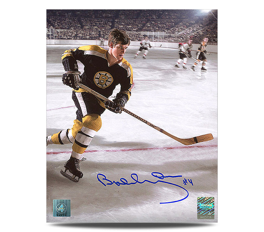 Fotografía vintage de acción de 8 x 10 de los Boston Bruins firmada por Bobby Orr