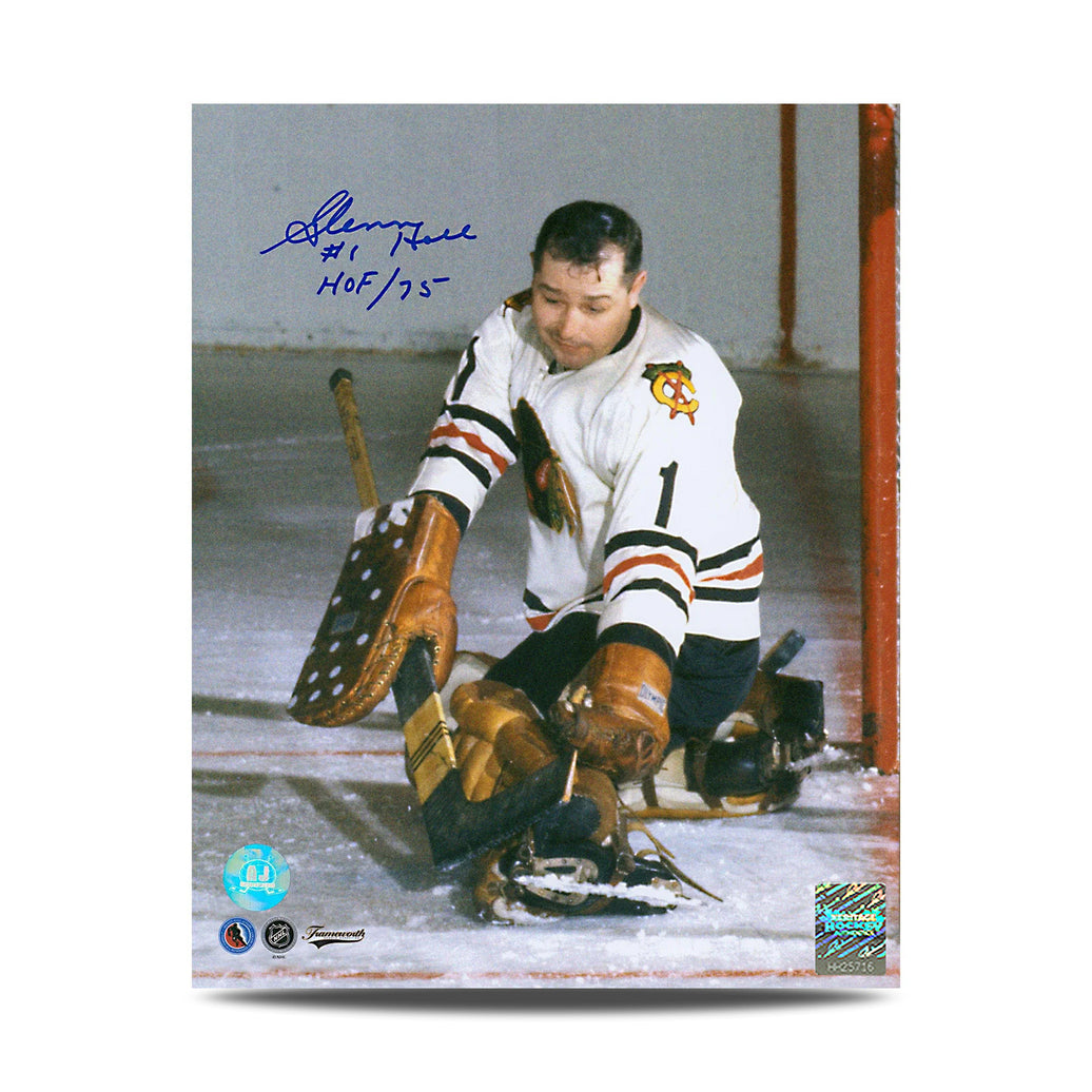 Fotografía de 8 x 10 firmada por Gerry Cheevers, portero de los Boston Bruins