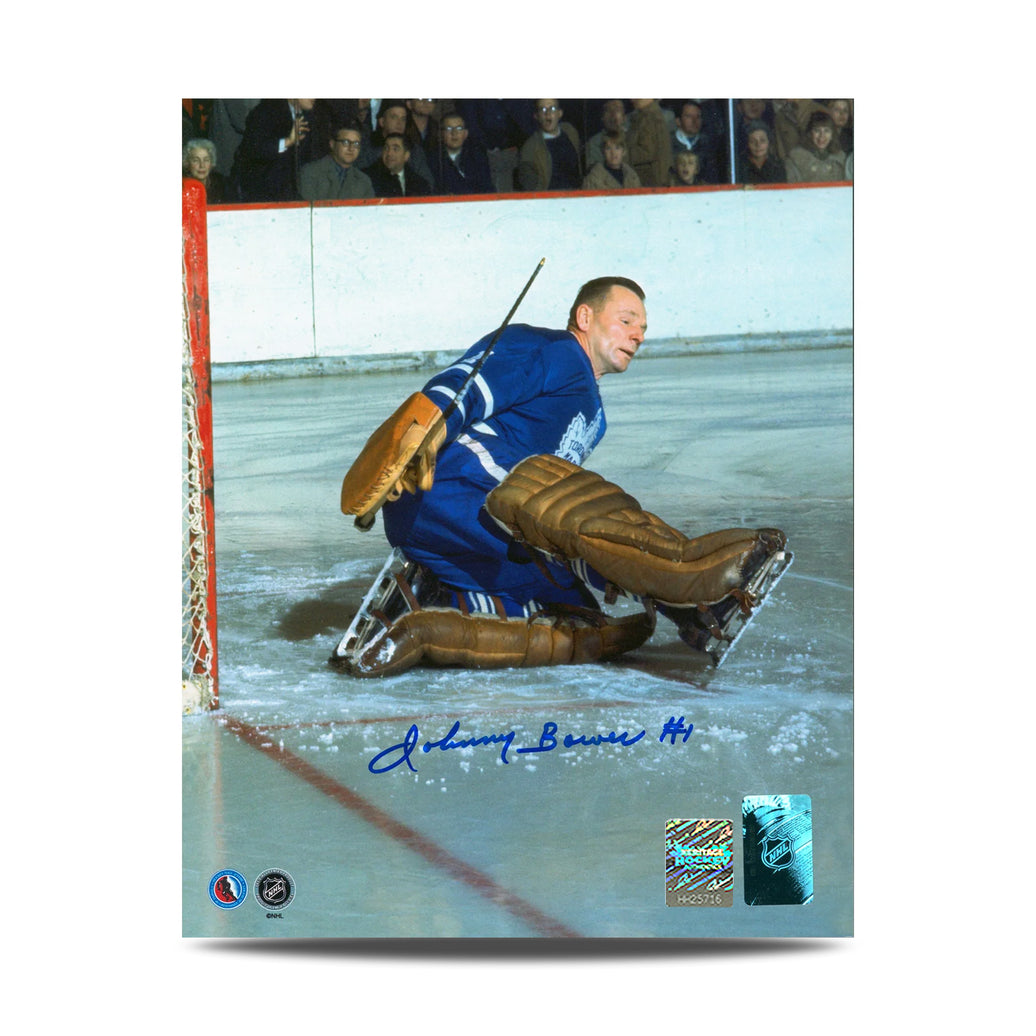 Johnny Bower Signed Toronto Maple Leafs Kick Save 8X10 Photo