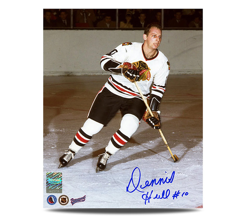 Dennis Hull Signed Chicago Blackhawks Game Action 8X10 Photo