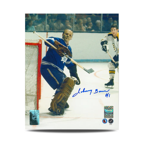 Johnny Bower Signed Toronto Maple Leafs Maple Leaf Goalie Mask 8X10 Photo