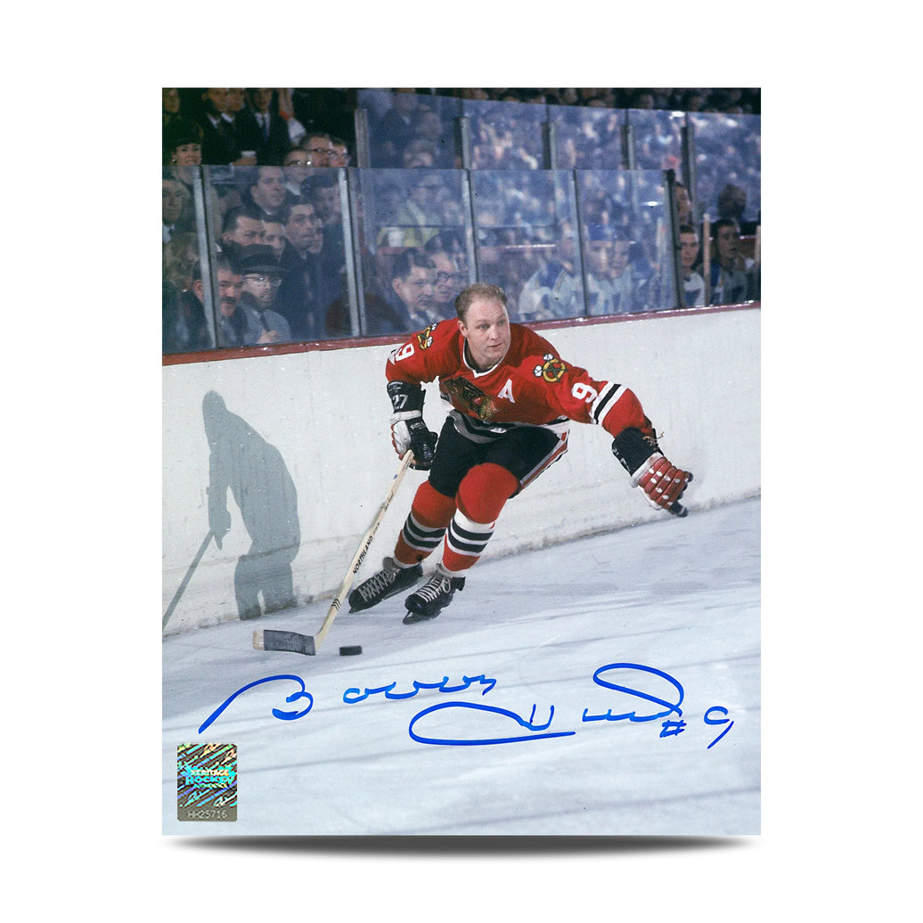 Fotografía de 8 x 10 firmada por Bobby Hull de los Chicago Blackhawks Golden Jet