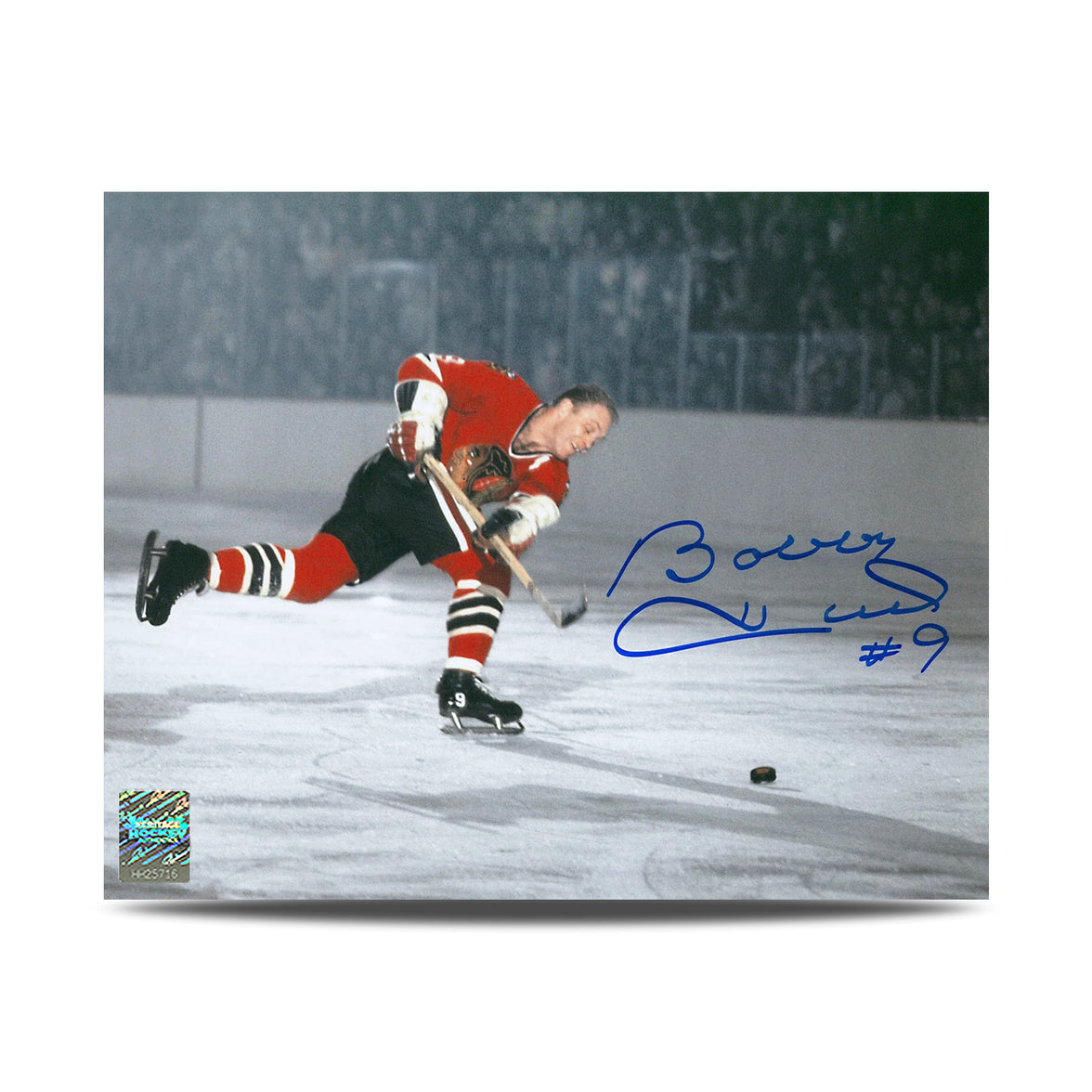 Bobby Hull firmó la foto de 8x10 del récord de gol número 51 de los Chicago Blackhawks
