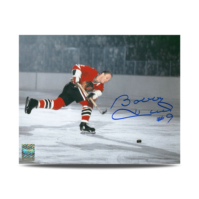 Bobby Hull firmó la foto de 8x10 del récord de gol número 51 de los Chicago Blackhawks