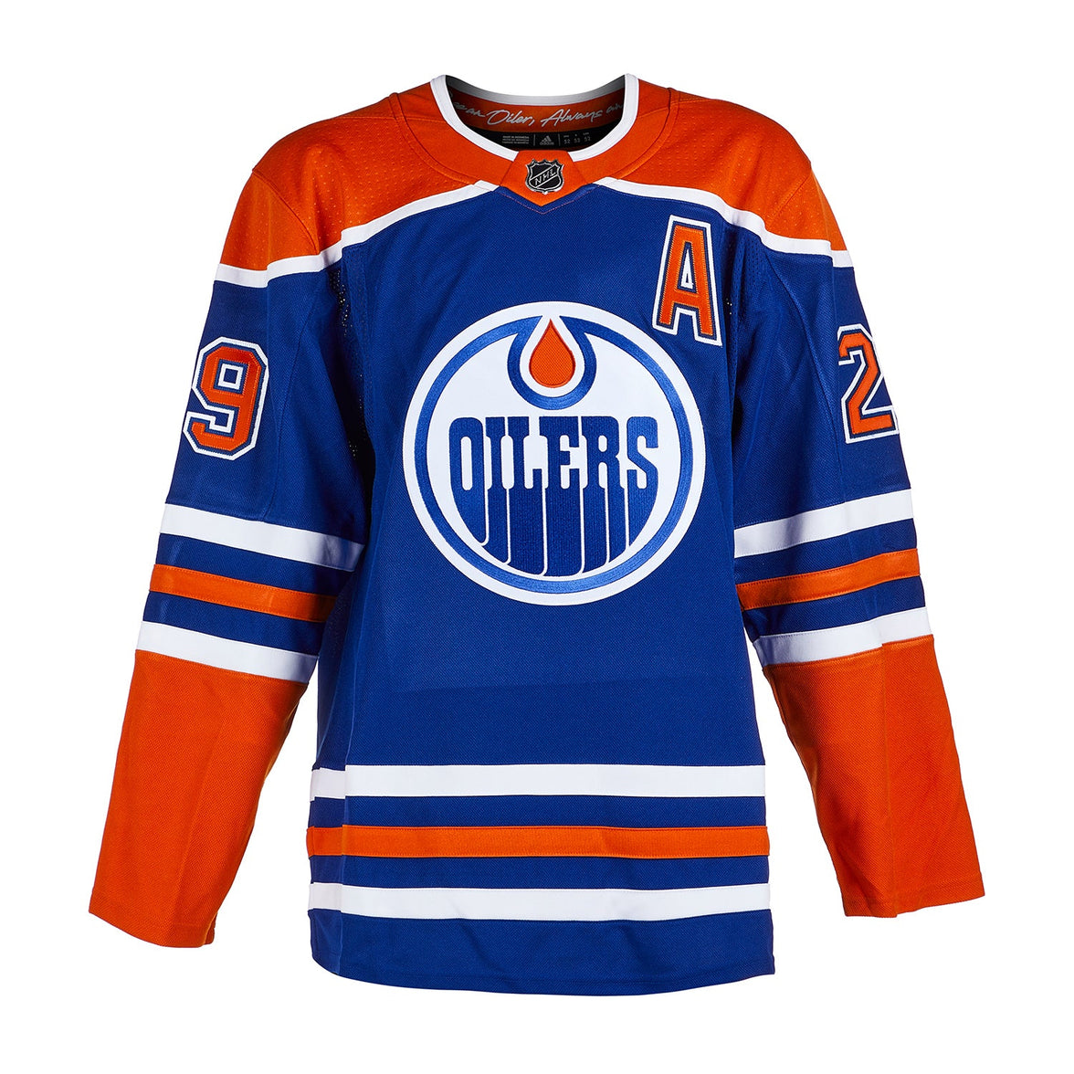 Leon Draisaitl firmó la camiseta adidas Pro Home Royal de los Edmonton Oilers