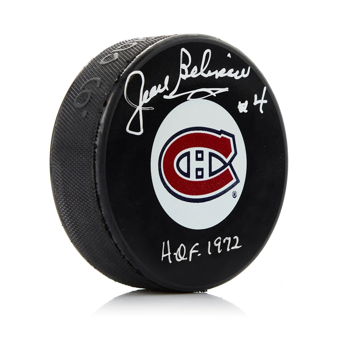 Jean Beliveau Signed Montreal Canadiens Puck with HOF 1972 Note - Heritage Hockey™