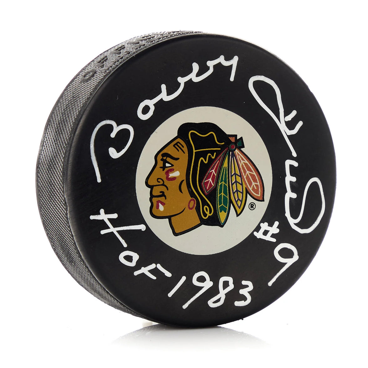 Disco de los Chicago Blackhawks firmado por Bobby Hull