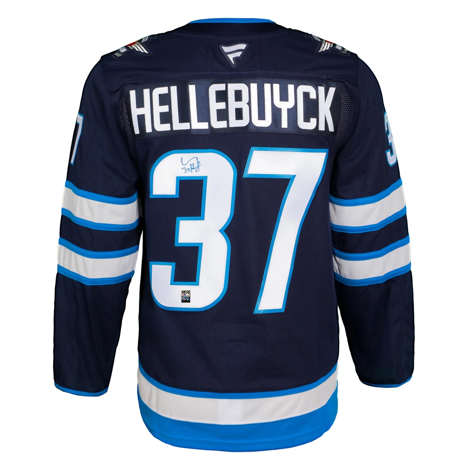 Connor Hellebuyck firmó la camiseta Adidas Pro de los Winnipeg Jets