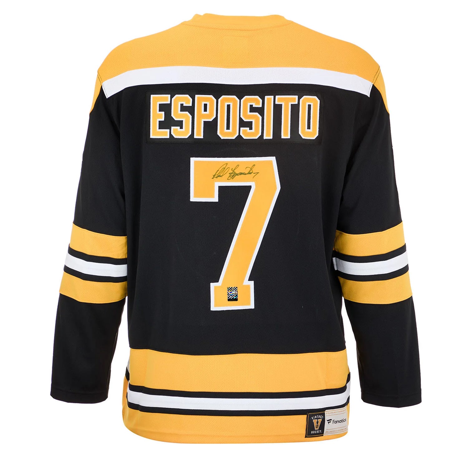 Camiseta vintage de los Boston Bruins firmada por Phil Esposito