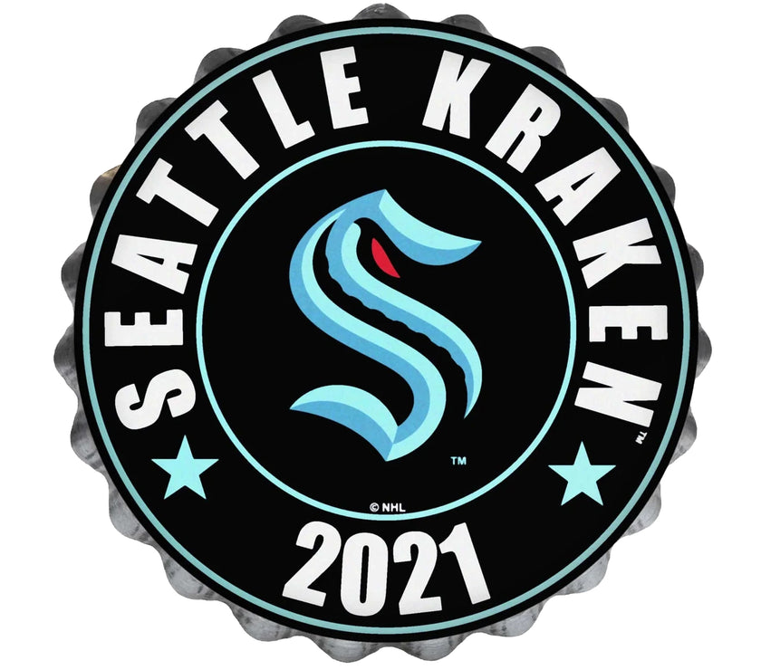 Logotipo de la pared con tapas de botellas de la NHL de Seattle Kraken