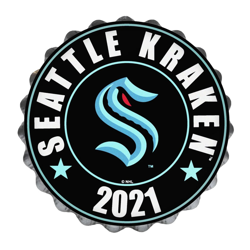 Logotipo de la pared con tapas de botellas de la NHL de Seattle Kraken