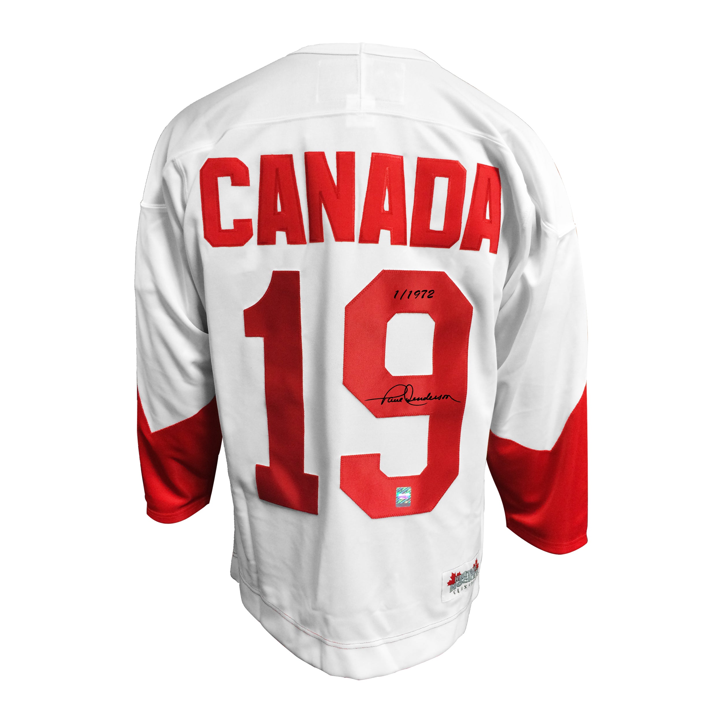Camiseta de visitante del equipo de Canadá de 1972 firmada por Paul Henderson en edición limitada por el 50.º aniversario