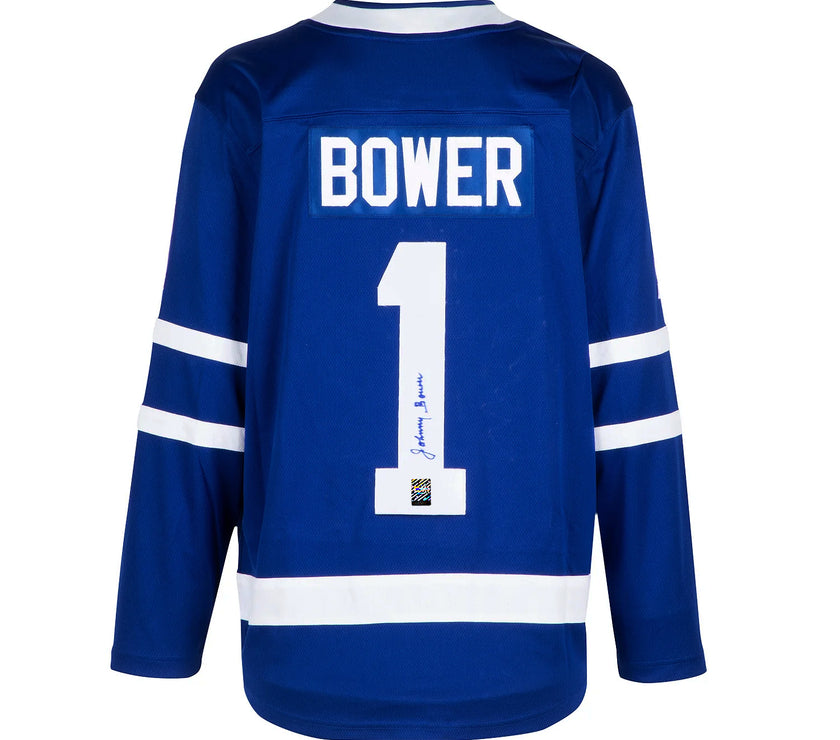 Camiseta de los Toronto Maple Leafs firmada por Johnny Bower