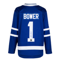 Camiseta de los Toronto Maple Leafs firmada por Johnny Bower