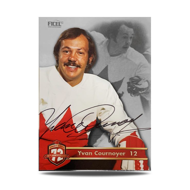 Tarjeta oficial firmada del 35.° aniversario del equipo de Canadá de 1972, número 12 de Yvan Cournoyer