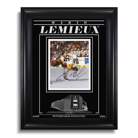 Photo gravée encadrée 8 x 10 signée par Mario Lemieux des Penguins de Pittsburgh