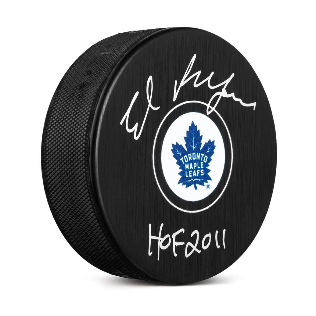 Disco de los Toronto Maple Leafs firmado por Ed Belfour con nota del HOF