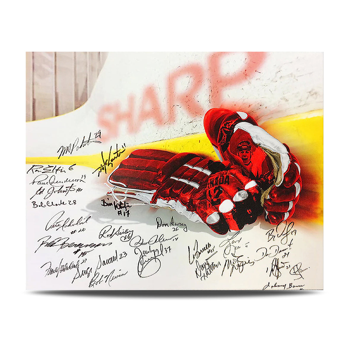 Multi-Signed Limited Edition Vintage Hockey Gloves Canvas Print - 25 Signatures