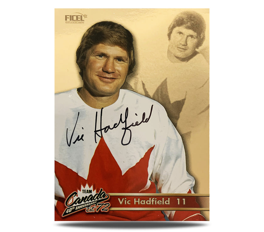 Vic Hadfield #11 Carte officielle signée du 40e anniversaire de l'équipe Canada 1972