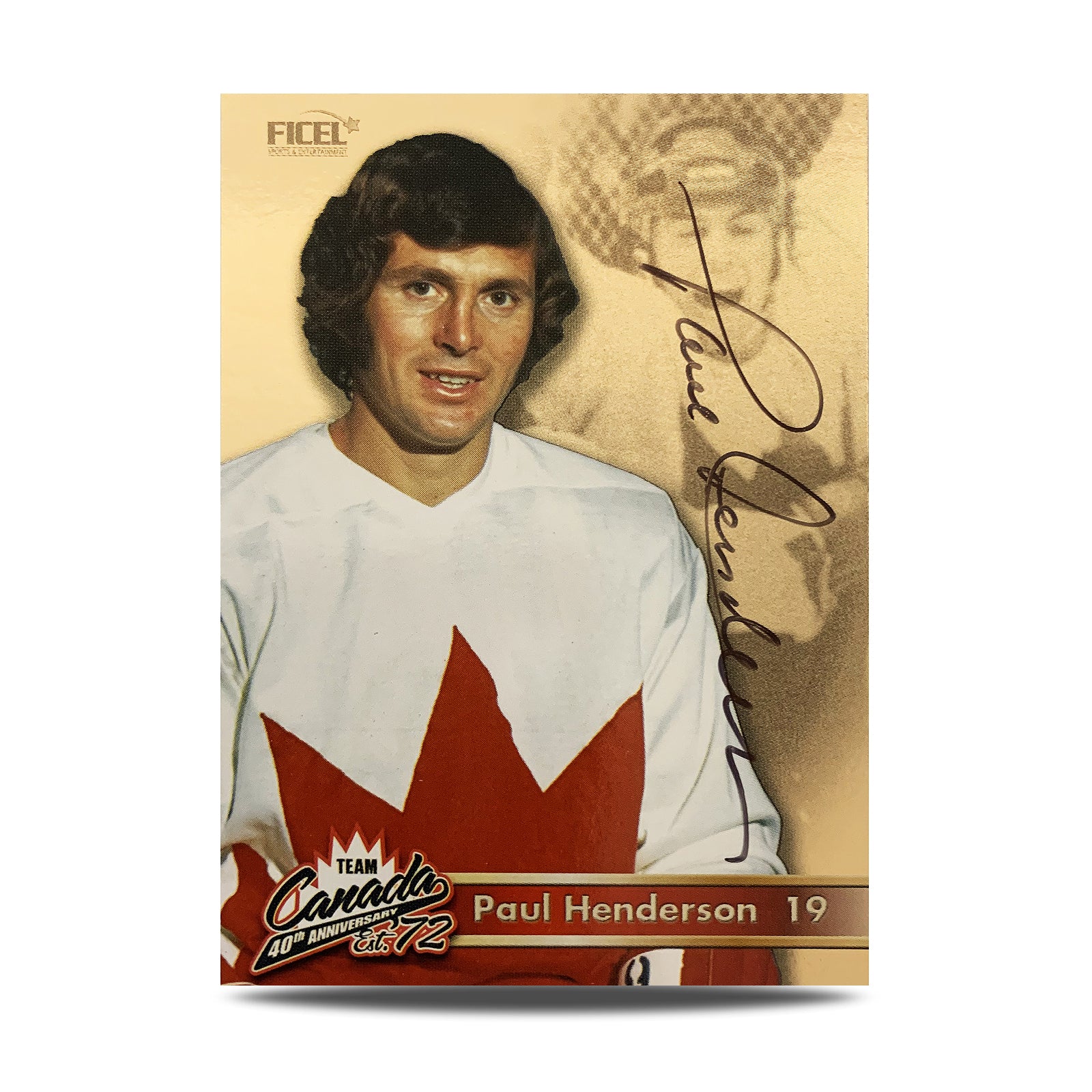 Tarjeta oficial firmada por el equipo de Canadá del 40.° aniversario de 1972, número 19 de Paul Henderson