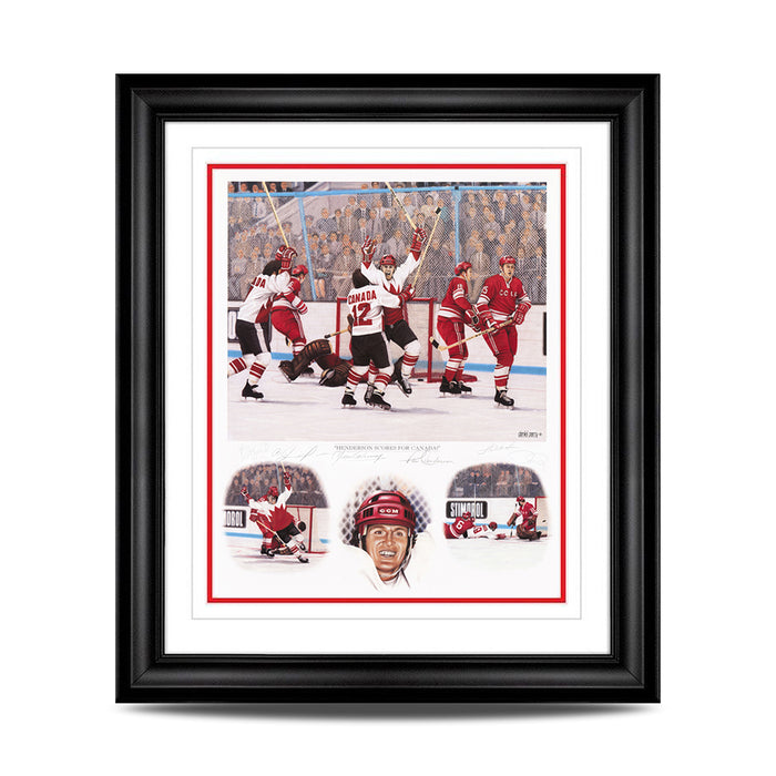 Henderson Scores For Canada Artist Proof Lithographie encadrée autographiée par 5 joueurs