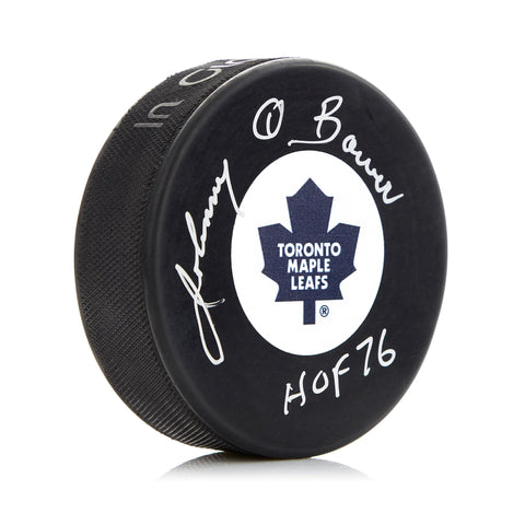 Johnny Bower Signed Toronto Maple Leafs Puck with HOF Note