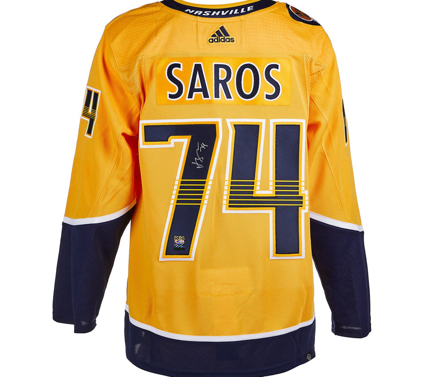 Juuse Saros Signed Nashville Predators Adidas Pro Home Yellow Jersey