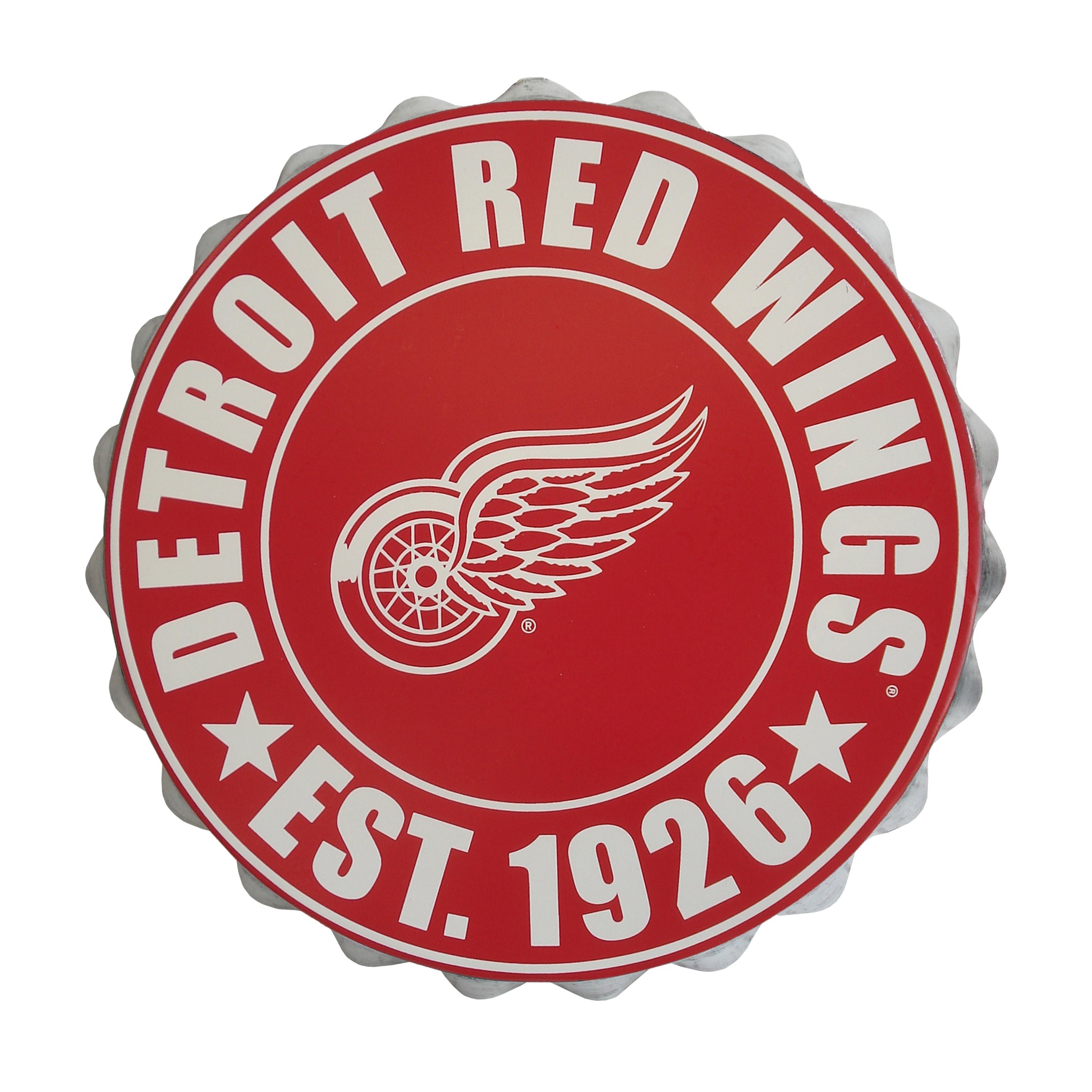 Logotipo de pared con tapas de botellas de la NHL de los Detroit Red Wings