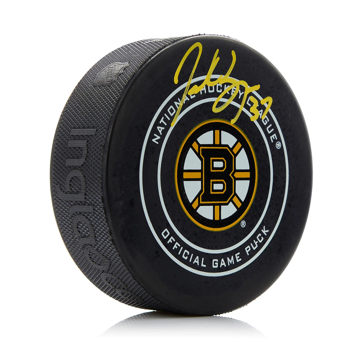 Disco de juego oficial de los Boston Bruins firmado por Patrice Bergeron